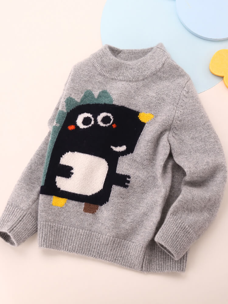 Kids Grey Cartoon Dinosaur Cashmere Sweater